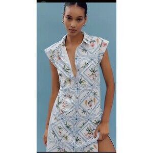 Anthropologie Maeve Lilian Button Front Midi Dress Size XS Light Blue Floral